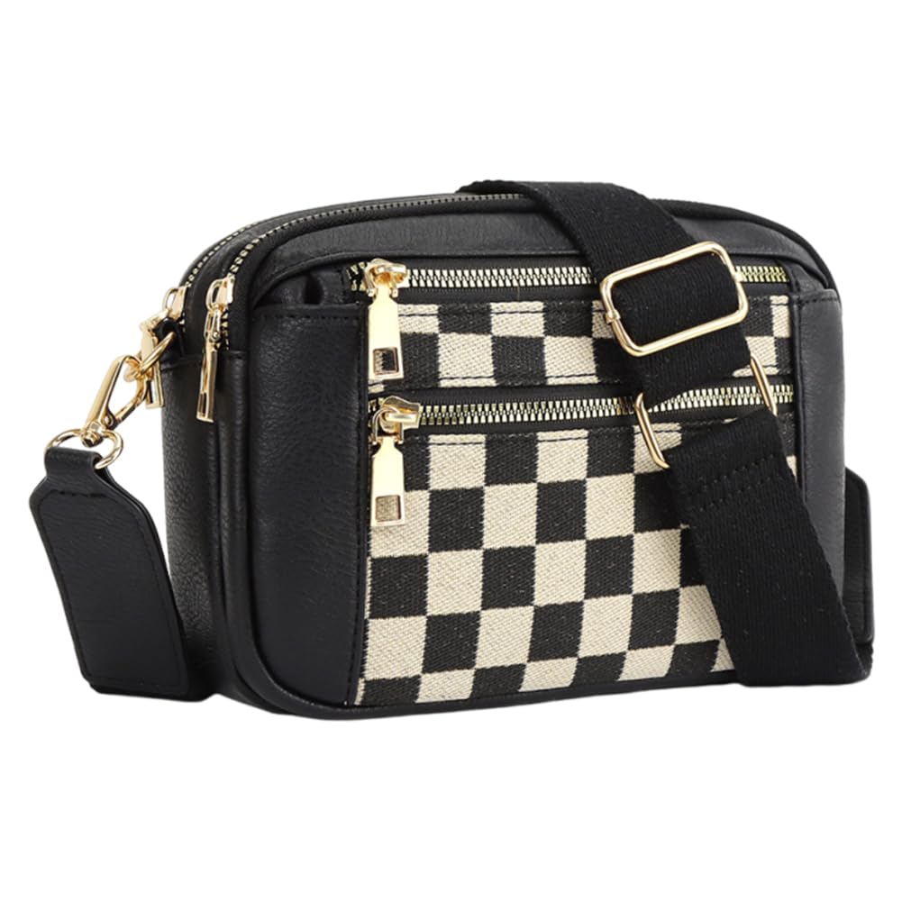 Elegant and Practical Women's Checkered Handbag with Adjustable Shoulder Strap – Black and White 30x25x10 cm