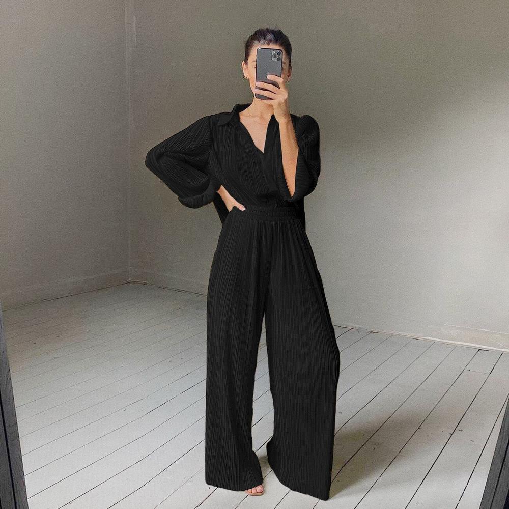 Ensemble Tailleur Femme Chic avec Blouse Légère et Pantalon Taille Haute – Élégant et Confortable