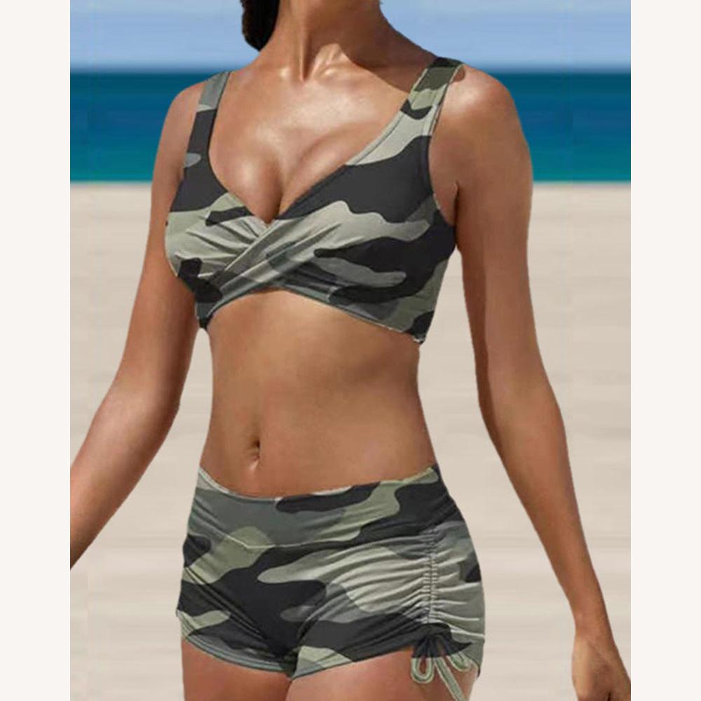 Bikini Femme avec Bretelles Ajustables et Décolleté en V – Maillot de Bain Élégant en Chinlon, Plusieurs Motifs Disponibles