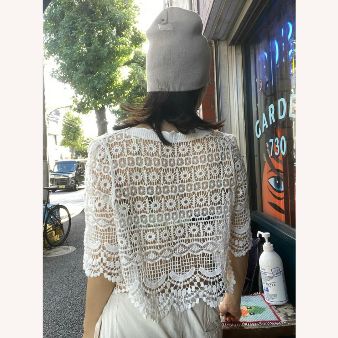 Haut Été en Crochet Boho à Manches Courtes – Élégance et Confort pour Journées Ensoleillées
