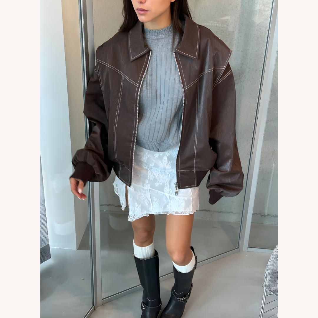 Women's Oversized Bomber Jacket Red Size M Vegan Faux Leather