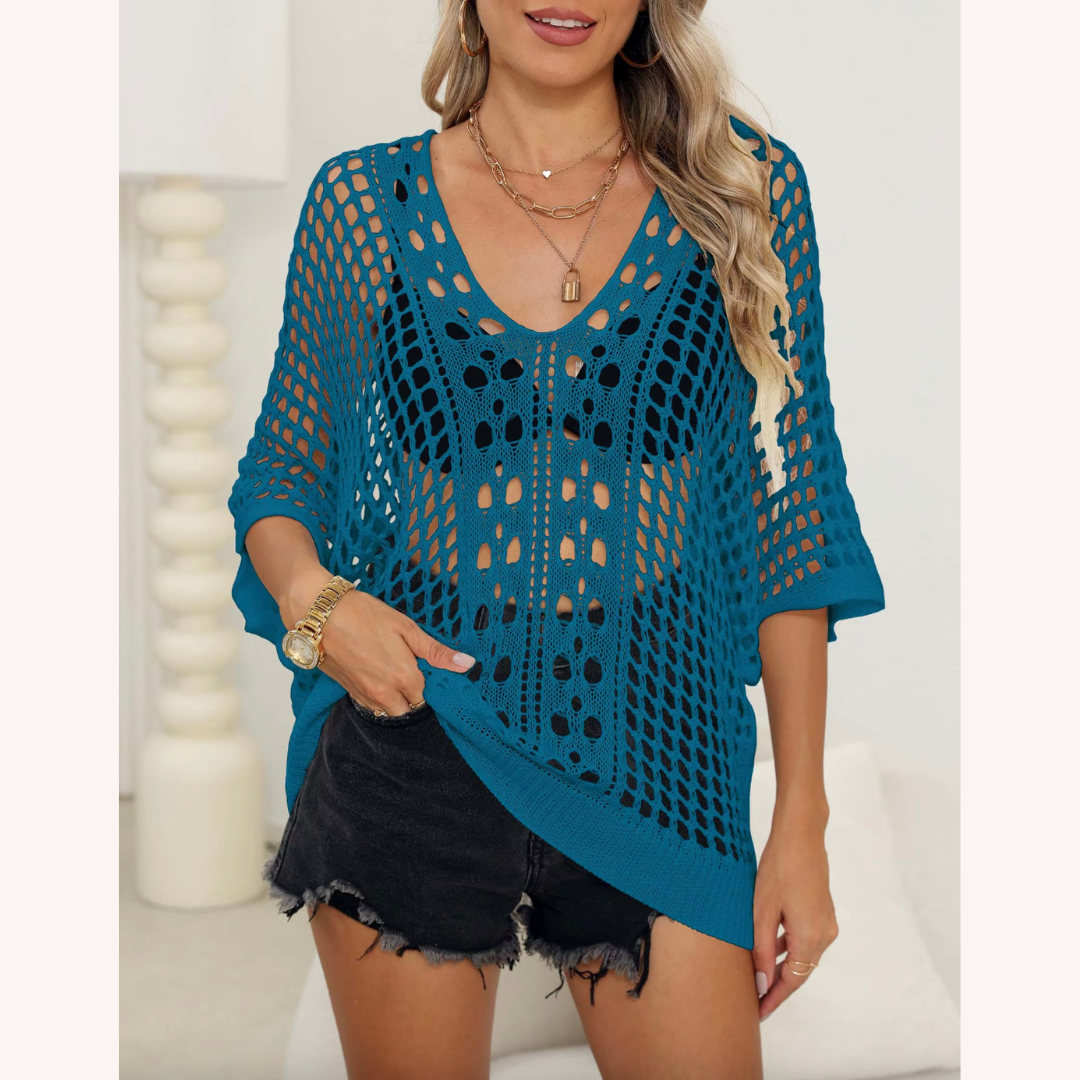 Chemisier Femme Boho en Dentelle Léger – Élégant Chemisier Chic Manches 3/4 pour l'Été