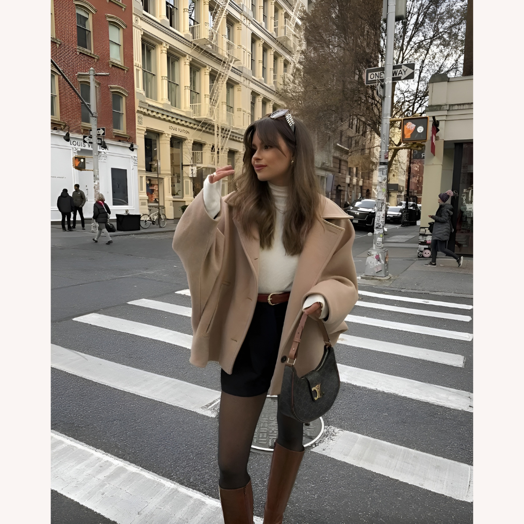 Women's Winter Coat Beige Size M Wool Blend Oversize