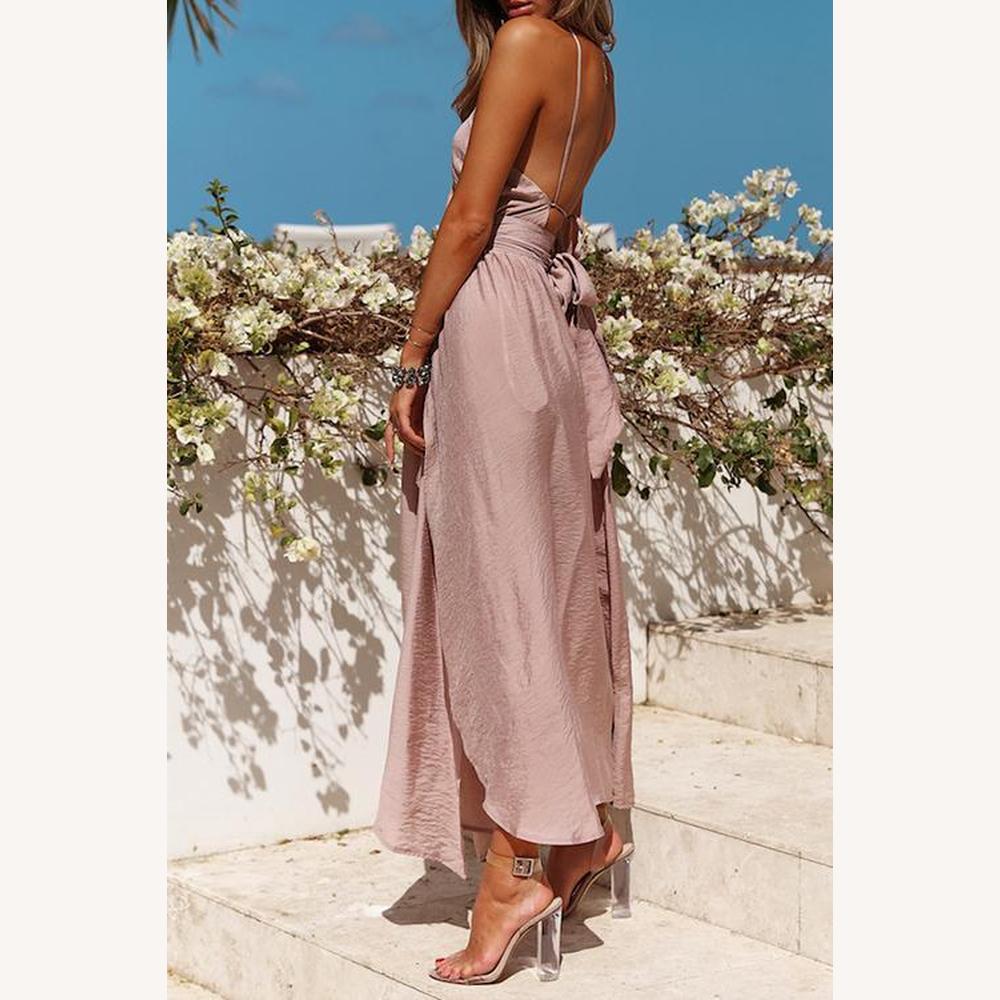 Robe de Soirée Dos Nu Élégante avec Encolure Licou – Robe Longue Femme Style Ibiza