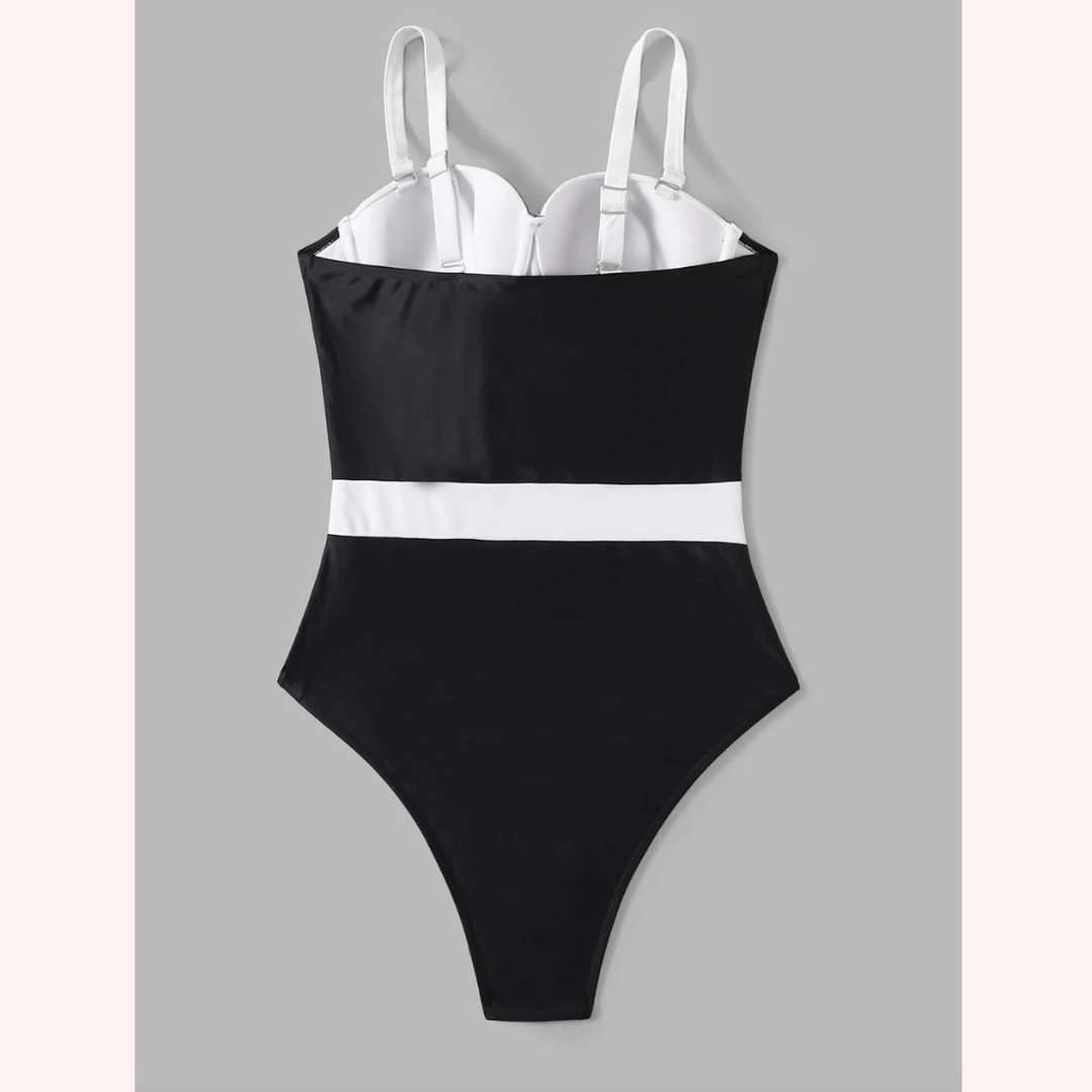 Maillot de Bain Femme 1 Pièce Sans Dossier avec Décolleté en Cœur et Détail de Ceinture – Élégant et Confortable