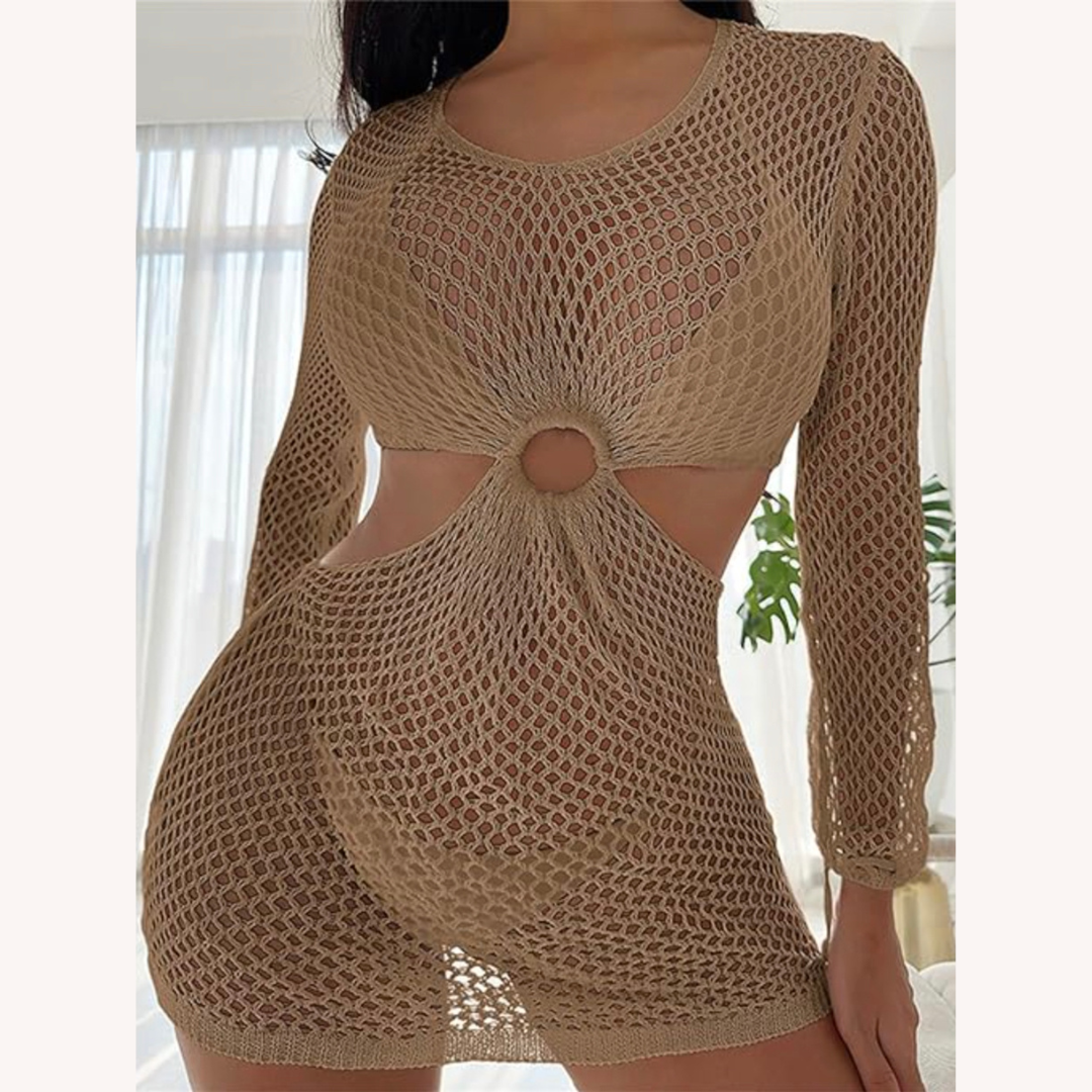Robe de Plage Femme à Manches Longues Boho avec Détails en Crochet – Élégance Décontractée et Tissu Léger