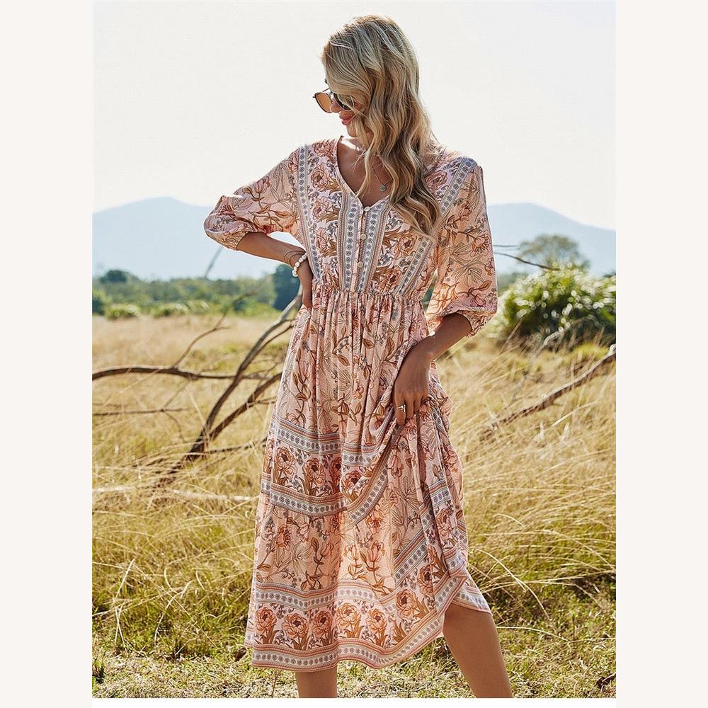 Long Bohemian Fluid and Light Viscose Dress for Women – Airy Elegance for Summer
