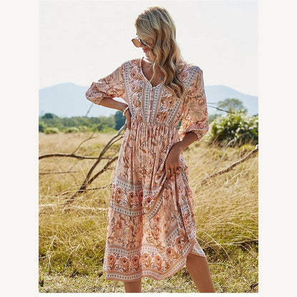 Long Bohemian Fluid and Light Viscose Dress for Women – Airy Elegance for Summer