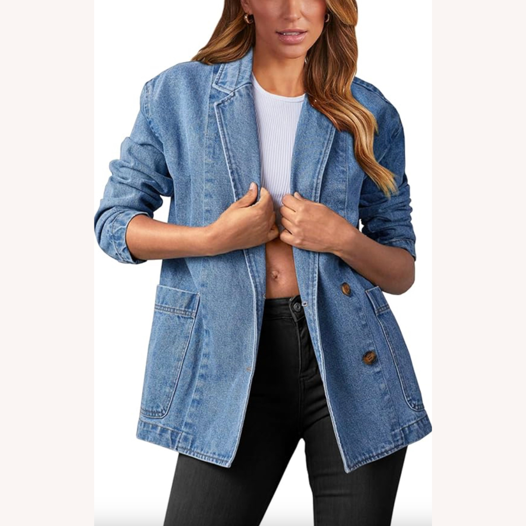 Veste Blazer Femme Jean Bleu Taille M 100% Coton Décontractée