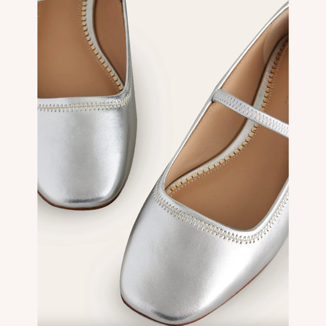 Women's Metallic Ballet Flats Size 38 Synthetic Leather Comfortable