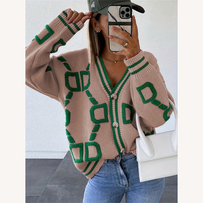 Women's Oversize Cardigan in Soft Knit with Geometric Pattern – Comfort and Trendy Style