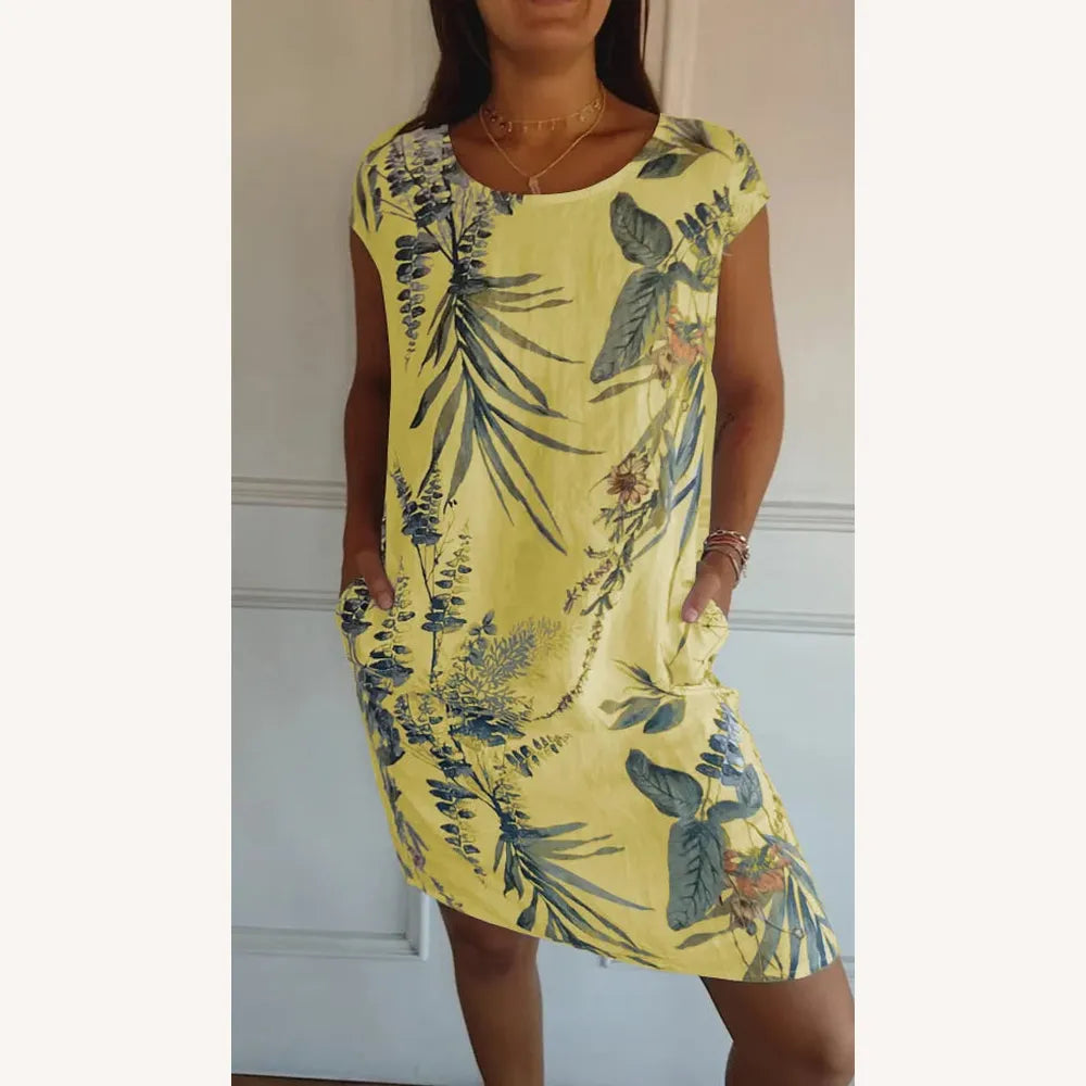 Robe Longue Femme Imprimée en Coton et Lin - Élégante et Confortable pour Printemps Été