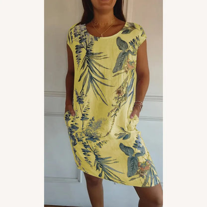 Long Printed Cotton and Linen Dress for Women - Elegant and Comfortable for Spring Summer