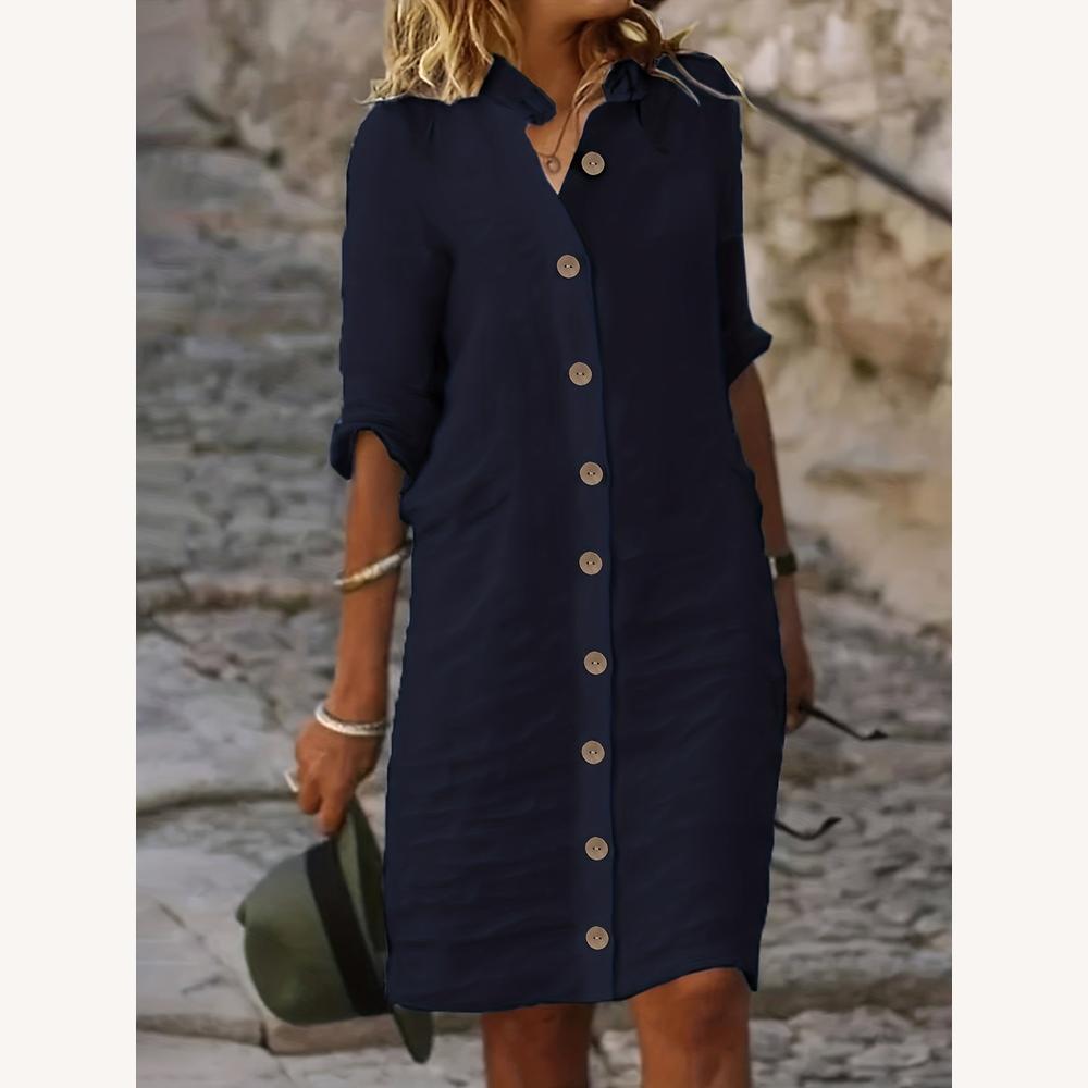 Robe Midi Femme Élégante Boutonnée Chic en Tissu Léger – Style Décontracté et Confort Optimal