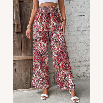Women's High Waist Pants with Artistic Print – Elegance and Comfort – Multiple Colors Available