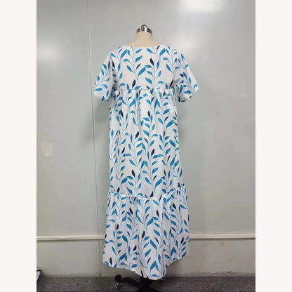 Women's Boho Floral Print Beach Dress, V-Neck and Short Sleeves – Lightweight and Comfortable Dress for Summer