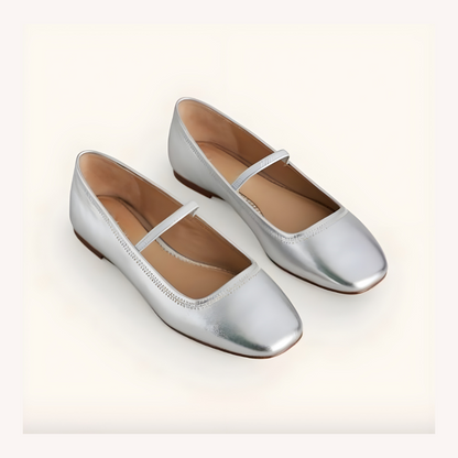 Women's Metallic Ballet Flats Size 38 Synthetic Leather Comfortable
