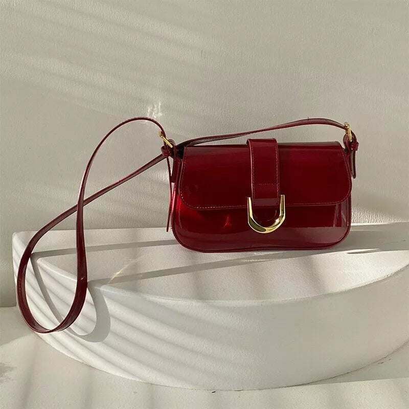 Patent Leather Shoulder Bag for Women – Chic and Elegant Bag with Buckle and Shiny Finish
