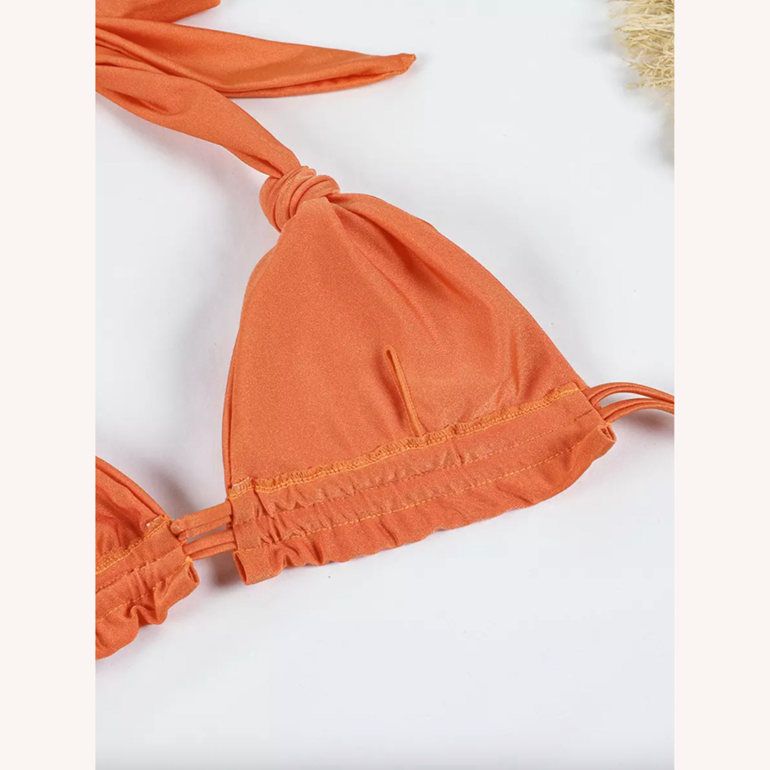 Bikini à Lacets Noués Femme en Couleur Unie – Maillot de Bain Élégant et Confortable pour Plage