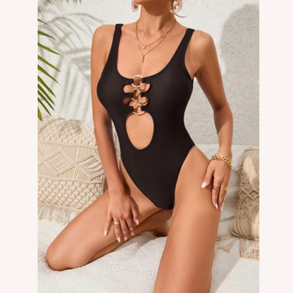 Women's One-Piece Swimsuit Cutout Boho Breeze in Breathable Nylon – Summer Elegance and Flattering Comfort