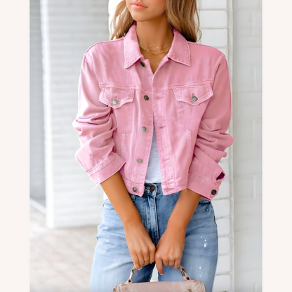 Women's Pink Denim Jacket Size M 100% Cotton