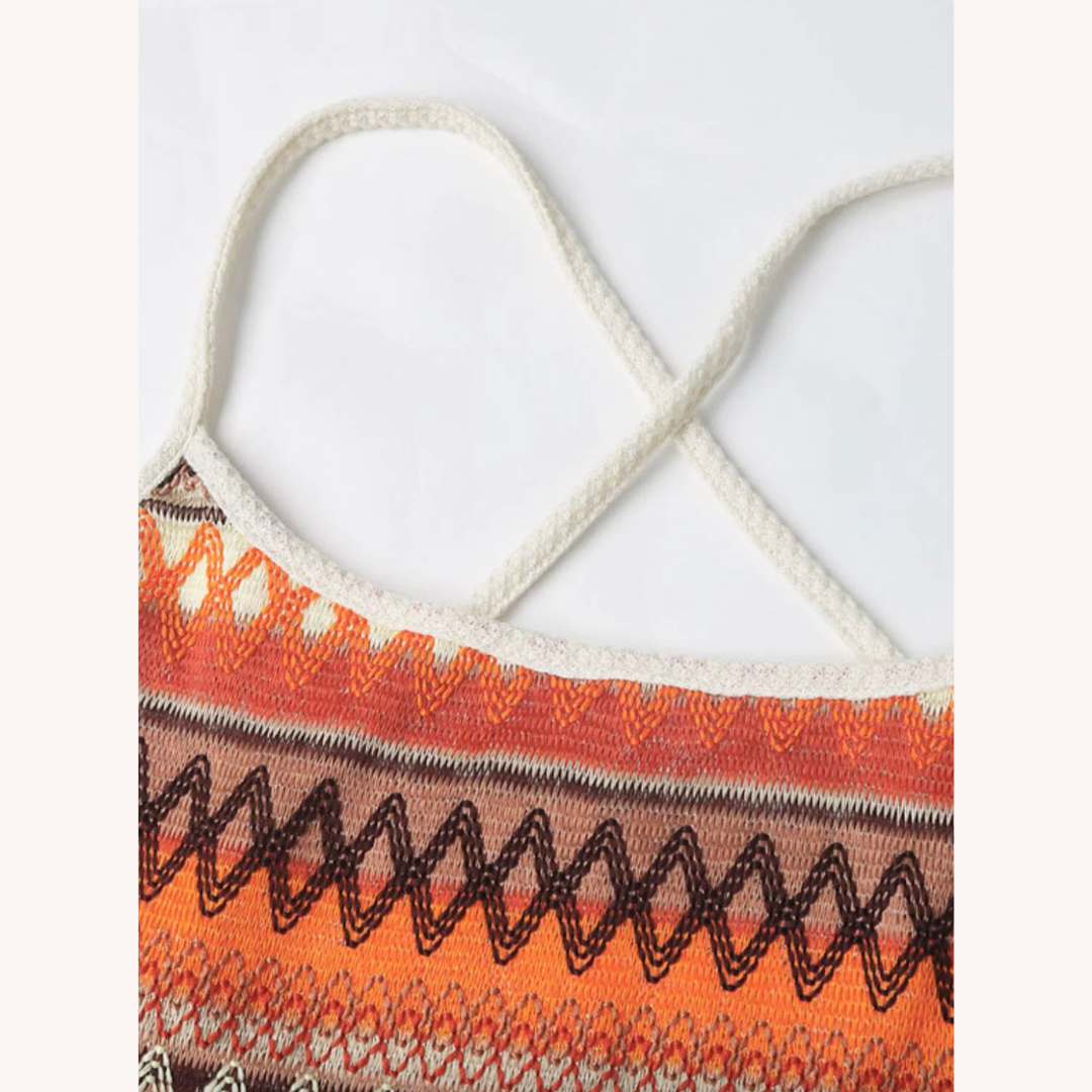 Mini Dress Women Boho Knitted with Geometric Pattern – BodyCon Fit Ideal for Festivals and Beach