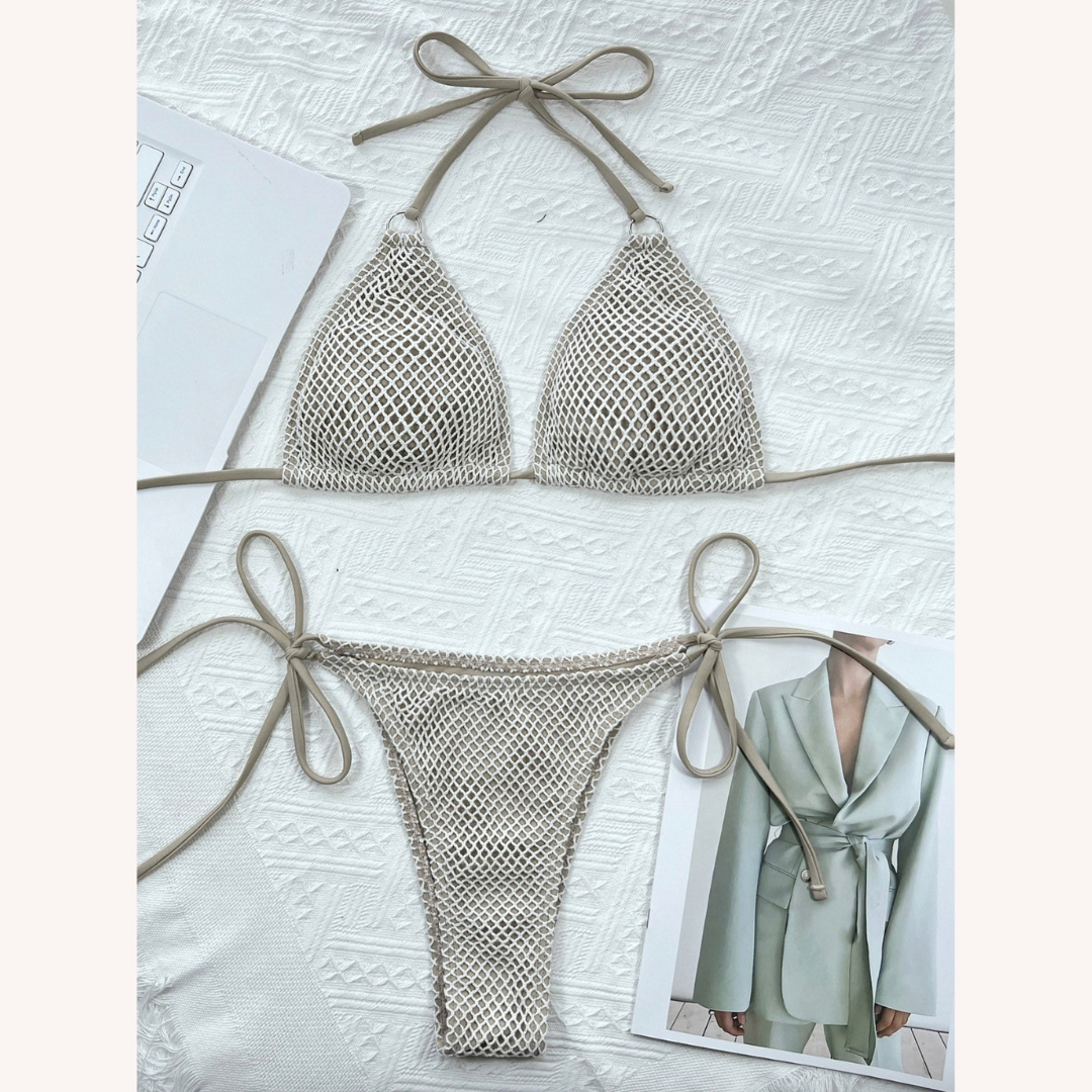 Bikini au Crochet Solide en Coton pour Femme – Triangle Top Léger et Extensible, Élégance Estivale