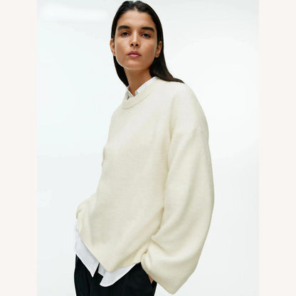 Women's Oversized Pullover in Wool Blend – Comfort and Elegance, Round Neck, Soft and Chic, Available in S to L
