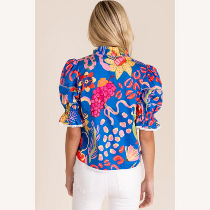 Blouse en coton à manches bouffantes fleuries pour femme – Haut coloré et à la mode pour le printemps