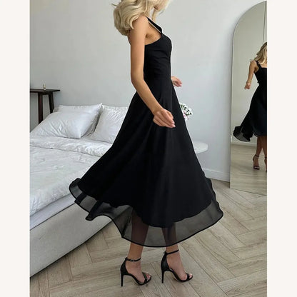 Elegant Women's Summer Dress in Silk Chiffon with Square Neckline – Chic Summer Dress for Cocktails and Dinners