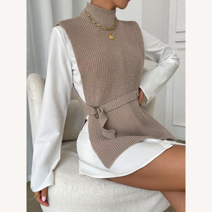 Women's Sleeveless Turtleneck Ribbed Knit Sweater – Elegant and Warm, Ideal for Layering