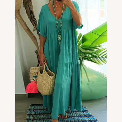 Casual Long Dress for Women with V-Neck – Long Summer Dress in Soft and Breathable Fabric