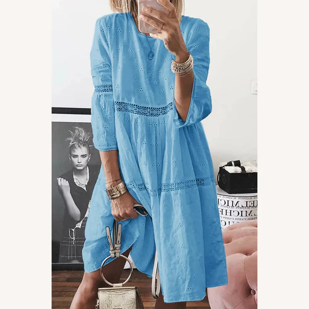 Robe Femme Décontractée en Patchwork Pastel à Col Rond – Élégance et Confort pour Toutes Occasions