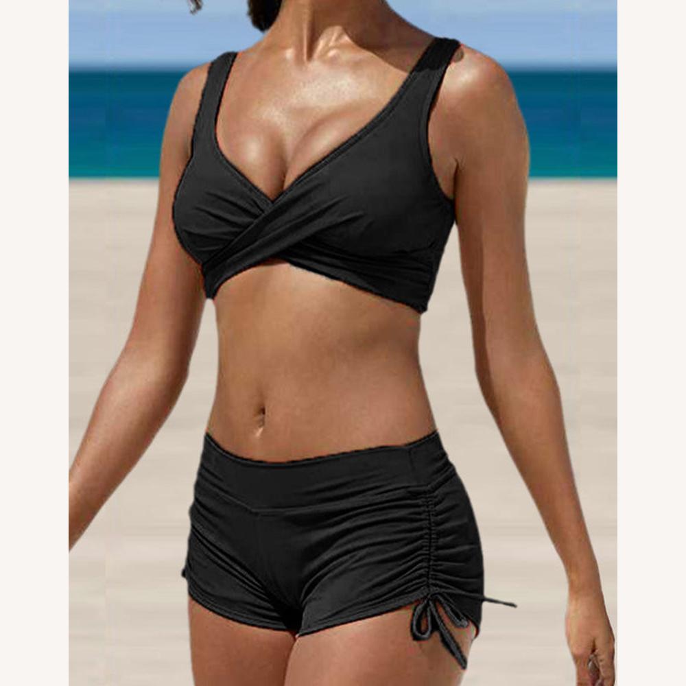 Bikini Femme avec Bretelles Ajustables et Décolleté en V – Maillot de Bain Élégant en Chinlon, Plusieurs Motifs Disponibles