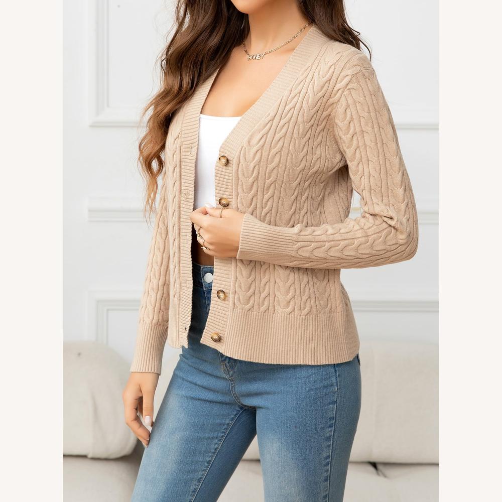 Cardigan Femme en Maille Torsadée Douce avec Boutons Classiques – Élégant et Polyvalent