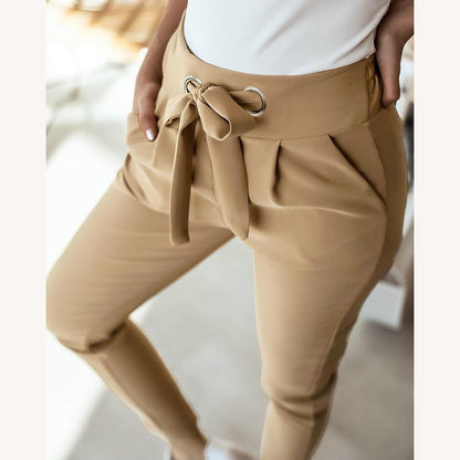 Women's High Waist Casual Pants in Polyester and Spandex – Comfort and Elegance, Available in Multiple Colors