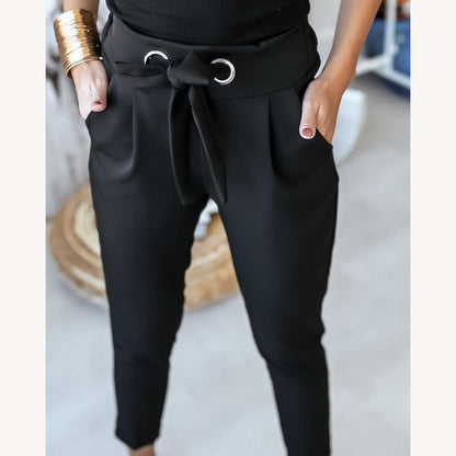 Women's High Waist Casual Pants in Polyester and Spandex – Comfort and Elegance, Available in Multiple Colors