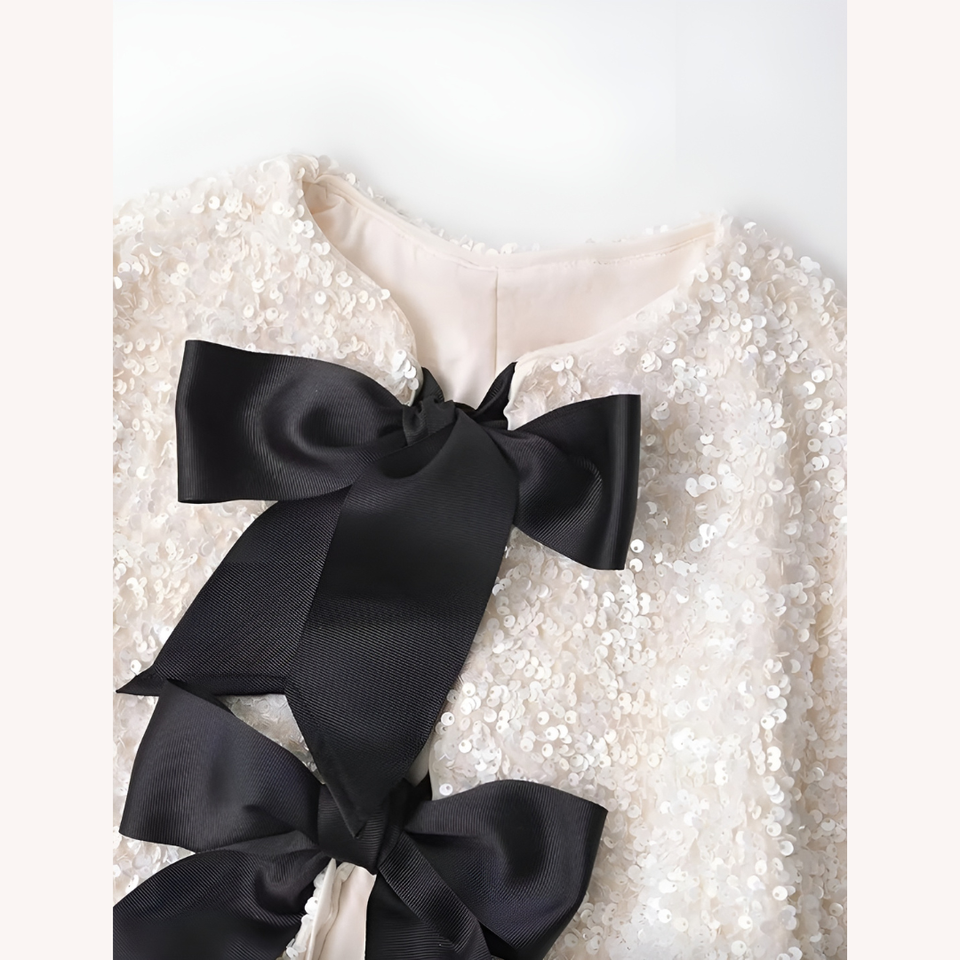 Veste Femme Chic à Nœuds Satinés - Blazer Élégant en Polyester Texturé, Design Ouvert, Idéal pour Soirées et Bureau