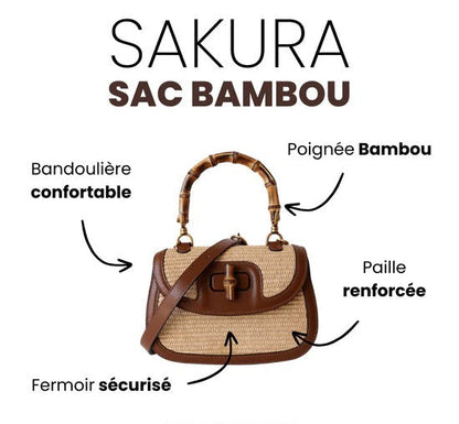 Women's Woven Straw Handbag with Bamboo Handle – Elegant and Practical Brown Shoulder Bag