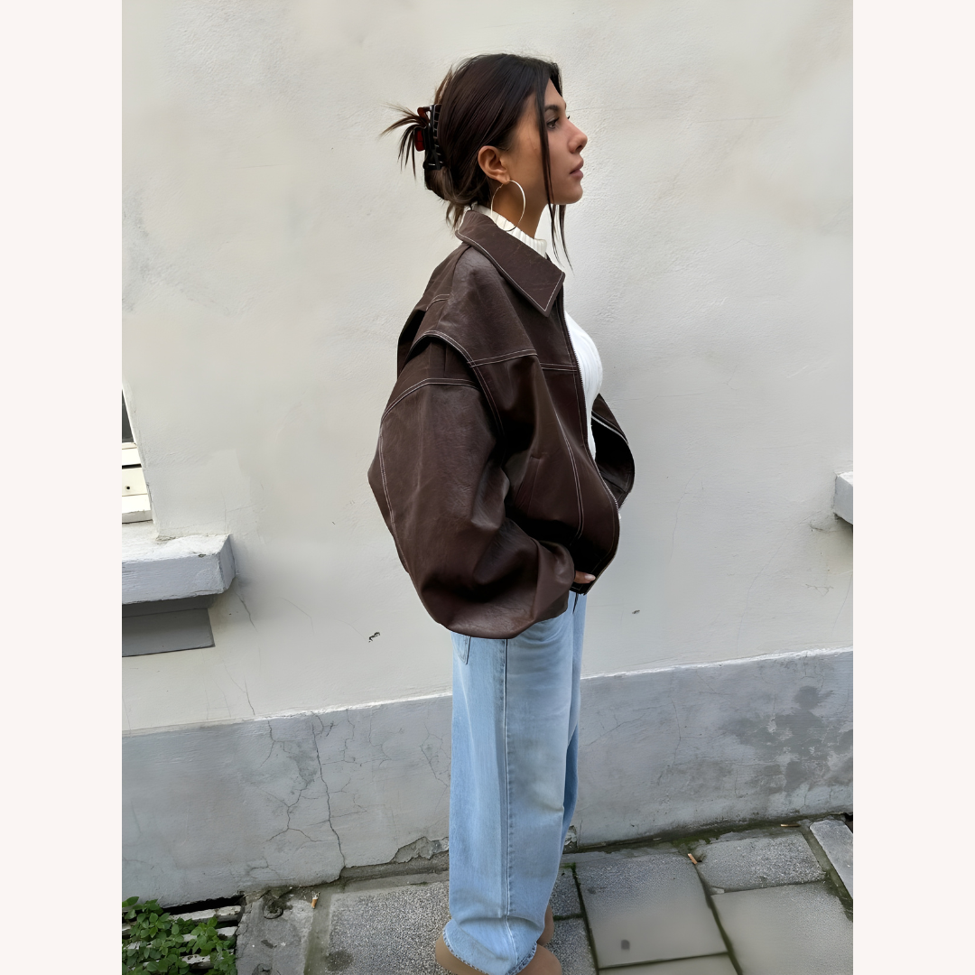 Women's Oversized Bomber Jacket Red Size M Vegan Faux Leather