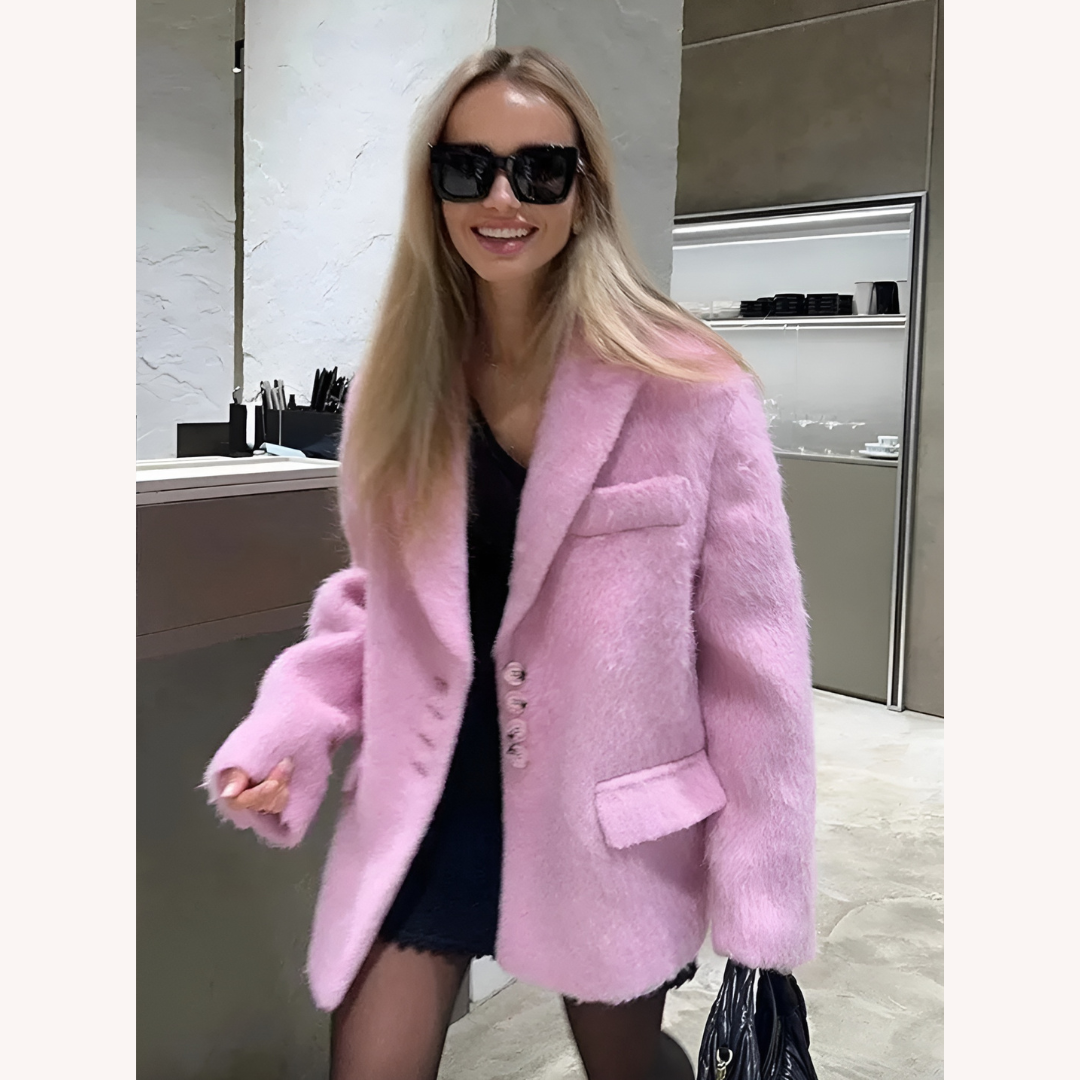 Veste Blazer Femme Noir Taille L Fausse Fourrure Polyester