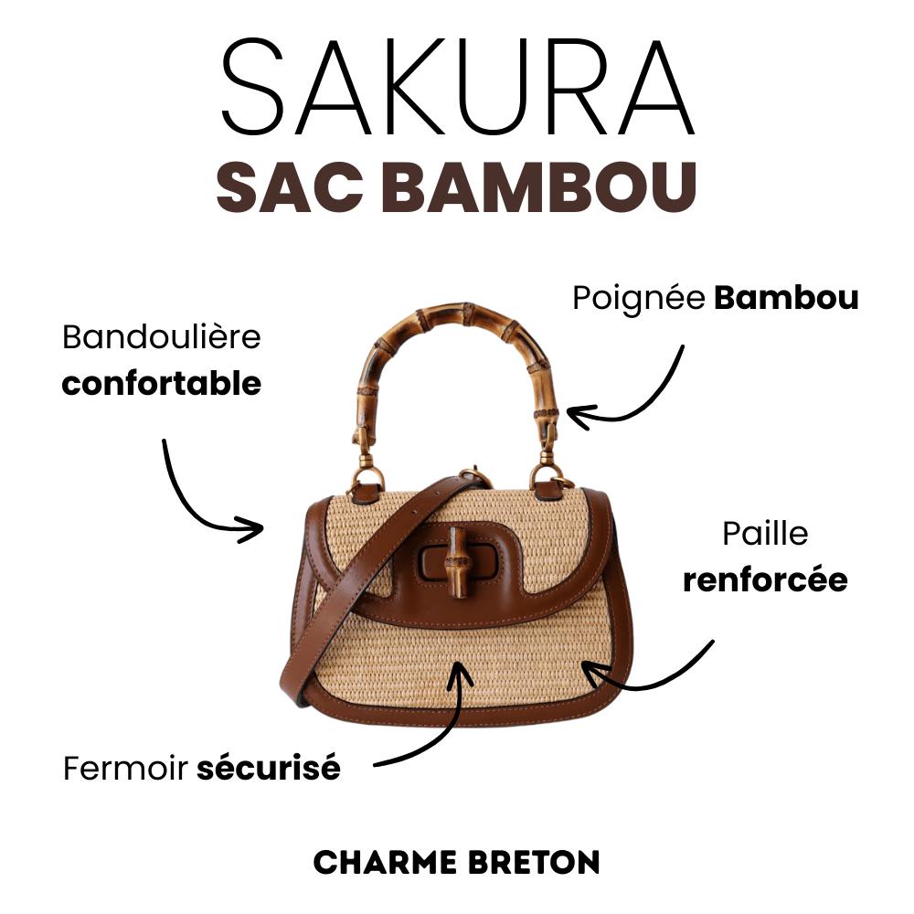 Sac à Main Femme en Paille Tissée avec Poignée en Bambou – Sac Bandoulière Brun Élégant et Pratique