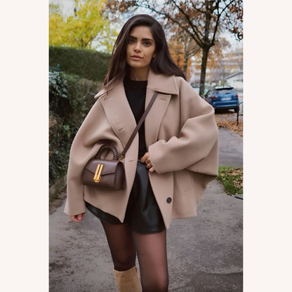 Women's Winter Coat Beige Size M Wool Blend Oversize