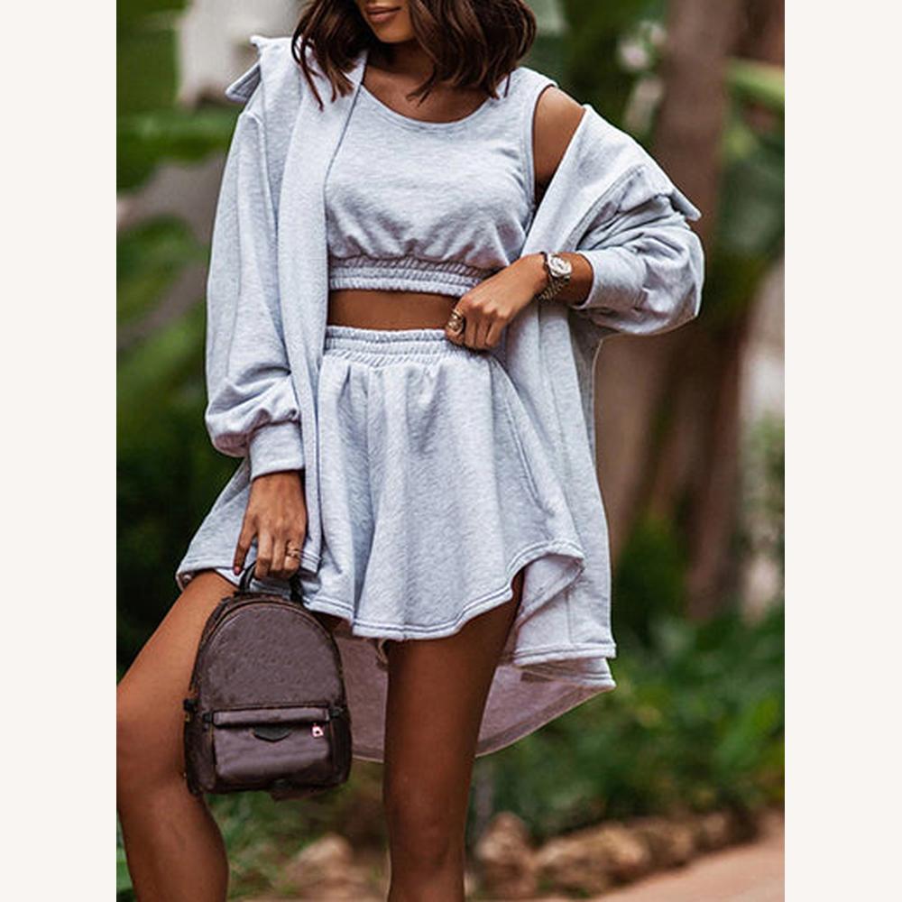 Variant image for Ensemble Femme Décontracté 3 Pièces – Crop Top, Jupe Taille Haute et Surchemise Oversize en Coton-Polyester, Confort et Style-43