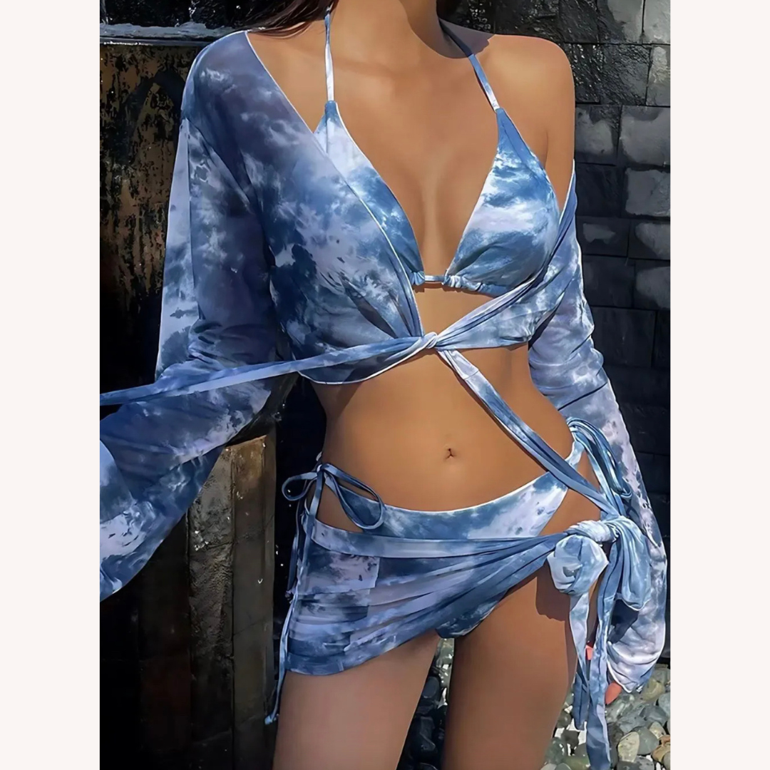 Ensemble de Bikini Floral à Cravate Latérale pour Femme avec Couverture Élégante - Maillot de Bain Femme Chic