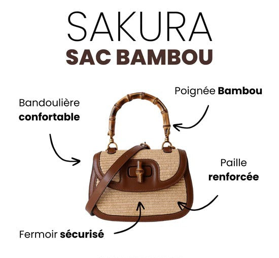 Sac à Main Femme en Paille Tissée avec Poignée en Bambou – Sac Bandoulière Brun Élégant et Pratique