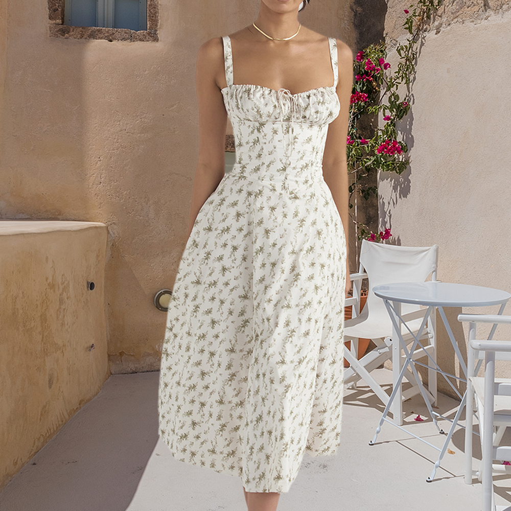 Variant image for Robe d'Été Femme Chic avec Détails Corset et Fente Latérale - Imprimé Coloré, Polyester Doux-26