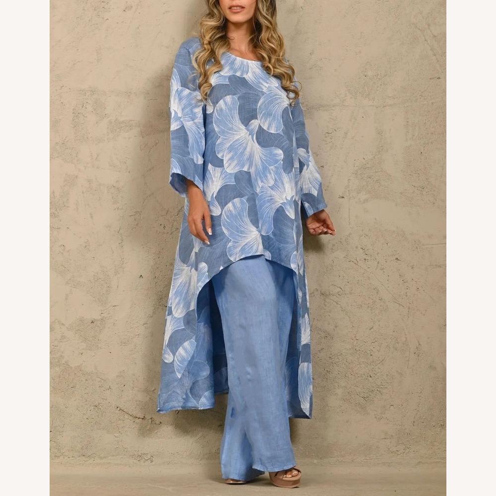 Variant image for Ensemble Femme en Lin Léger avec Tunique Asymétrique et Pantalon Large – Style Décontracté et Élégant-11