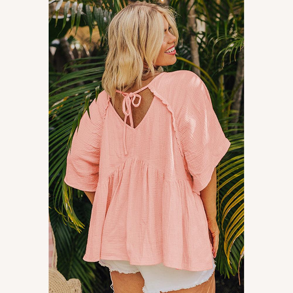 Women's Oversize Blouse in Apricot Pink Gauze – Light and Flowing, Short Sleeves, 100% Cotton