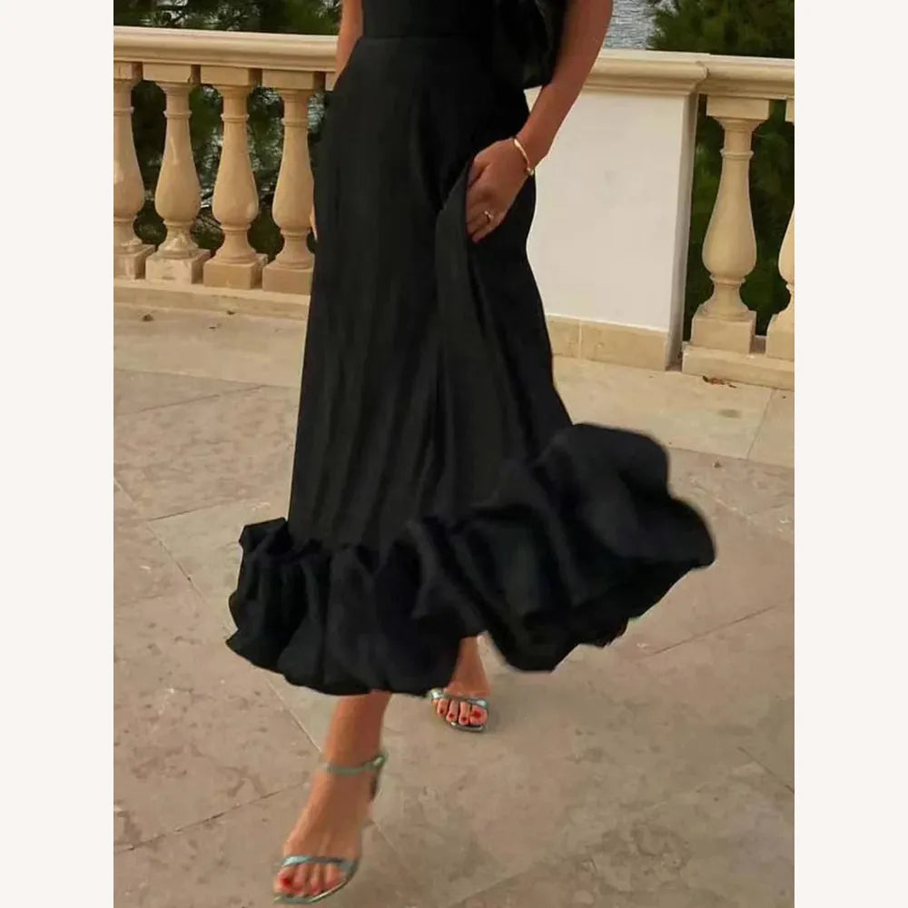 Elegant Women's Midi Dress with Ruffles, Chic Bustier Neckline for Special Occasions - Comfort and Style